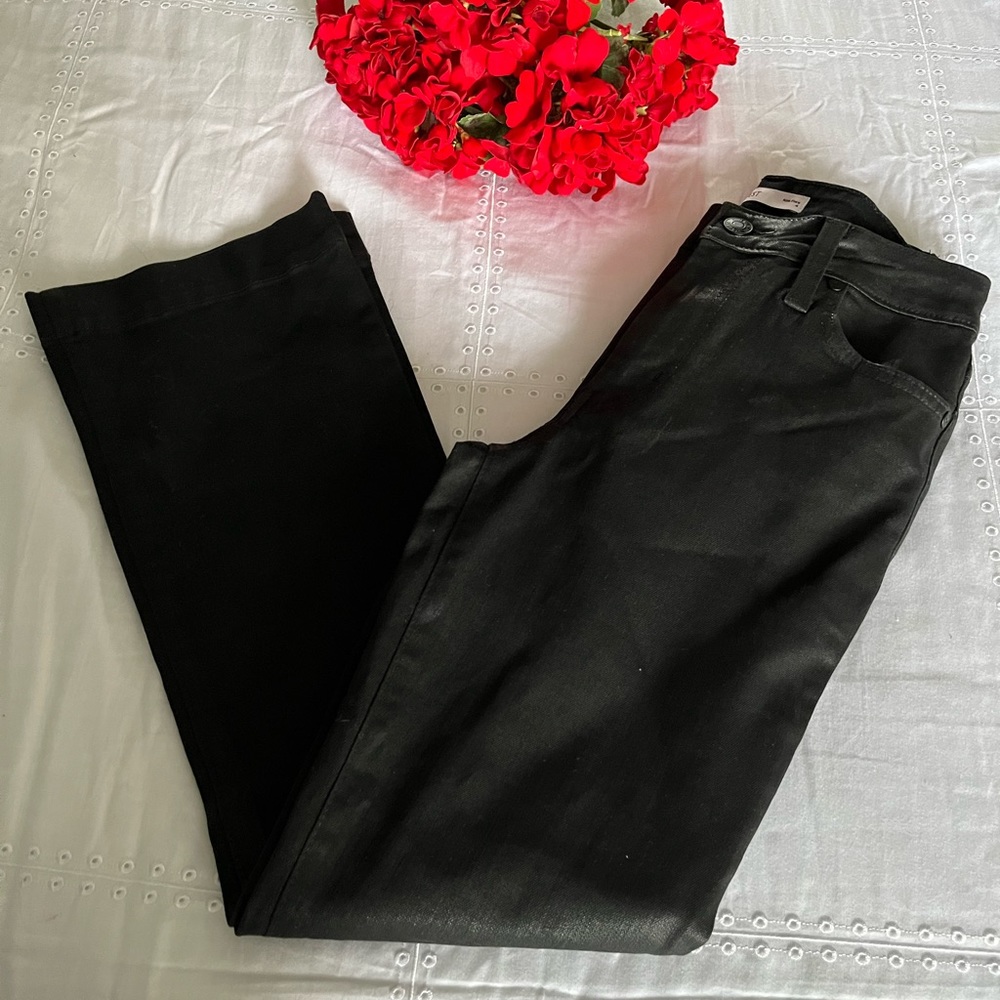 Nine West Black Coated Kick Flare Pants Size 4 Runs Small